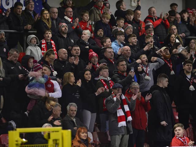 Larne fans following Tuesday's 2-0 win over Cliftonville. Irish League supporters can now map out plans for the post-split programme. (Photo by Arthur Allison/Pacemaker Press).