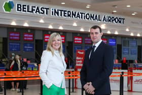 Northern Ireland Chamber of Commerce and Industry (NI Chamber) has announced that Belfast International Airport has joined its growing list of Patron organisations. Pictured is Suzanne Wylie, chief executive, NI Chamber and Dan Owens, chief executive officer, Belfast International Airport
