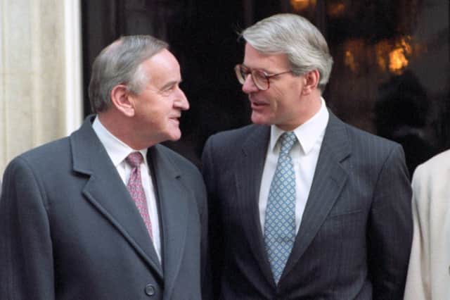 John Major (right) and Albert Reynolds outside No 10 Downing Street after the signing of the Declaration in 1993