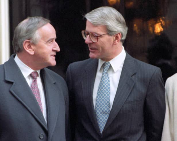 John Major (right) and Albert Reynolds outside No 10 Downing Street after the signing of the Declaration in 1993