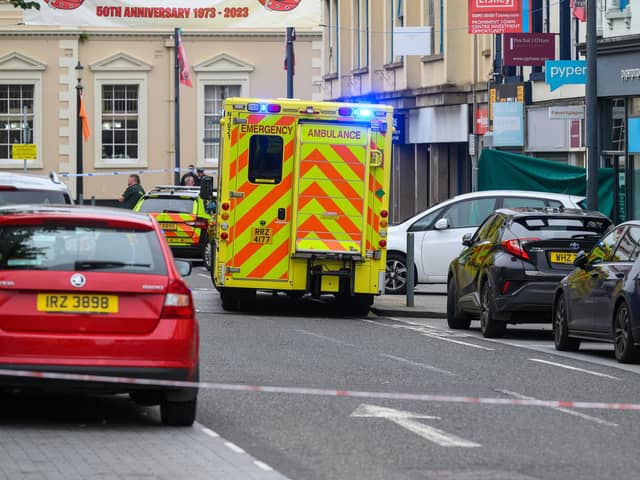 Police in Carrickfergus High Street, Castle Street and part of the Marine Highway close to the town centre following a serious road traffic collision