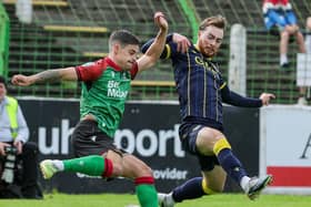 Bangor's Iestyn Hughes (right) is hoping his side can build on their first win. (Photo by David Maginnis/Pacemaker Press)