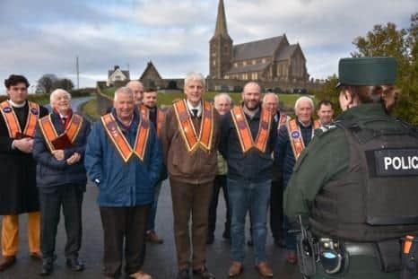 Orangemen, who protest at Drumcree every Sunday, are stopped by police earlier today, Sunday December 25 2022
