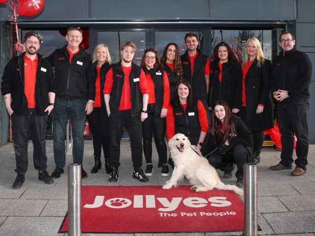 The Jollyes team celebrating the opening of Jollyes 99th store in Connswater.