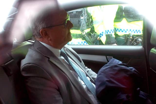 Former DUP leader Jeffrey Donaldson leaving Newry Magistrates' Court in April 2024.