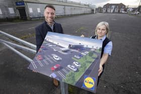 Lidl Northern Ireland has confirmed plans to build a new, state-of-the-art supermarket in Cookstown as part of a £8 million planned investment, creating 18 additional jobs and expanding its existing retail team to 40 employees. Around 200 jobs will be supported during the construction and development phases ahead of its opening next year. Pictured are Keith Lamont, senior acquisitions manager Lidl and Ela Wnek, Lidl Cookstown deputy store manager