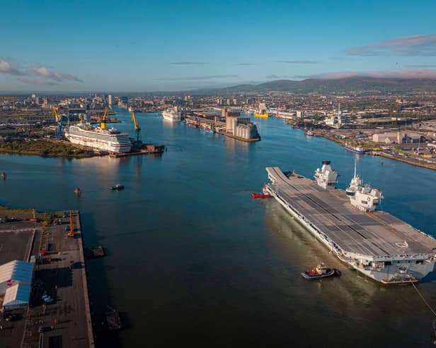 HMS Queen Elizabeth pictured docking in Belfast on Wednesday (Belfast Harbour)