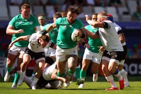 Ireland's Andrew Porter attempts to break a tackle during the Rugby World Cup Pool B match at the Stade de Bordeaux. (Photo by David Davies/PA Wire).