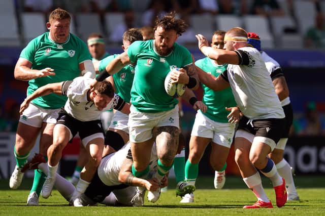 Ireland's Andrew Porter attempts to break a tackle during the Rugby World Cup Pool B match at the Stade de Bordeaux. (Photo by David Davies/PA Wire).