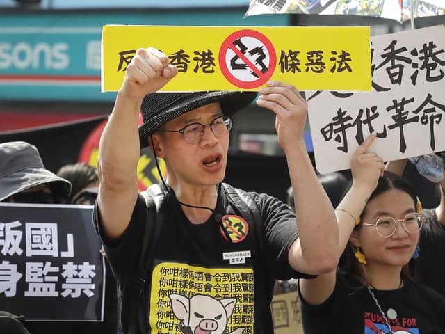 A protest in Taipei, Taiwan against Hong Kong's new national security law recently approved by Hong Kong lawmakers, on Saturday. If the international community fails to act against China’s latest actions, its next target will be Taiwan (AP Photo/Chiang Ying-ying)