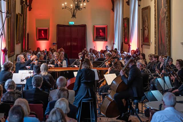 ​Barry Douglas (left) conducts the Camerata Ireland Orchestra during the 2023 festival's final night performance at the Clandeboye estate banqueting hall on Saturday August 25.  Pic: Neil Harrison Photography