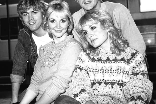 Bucks Fizz in 1982 (from left) Cheryl Baker, Mike Nolan, Jay Aston and  Bobby Gee