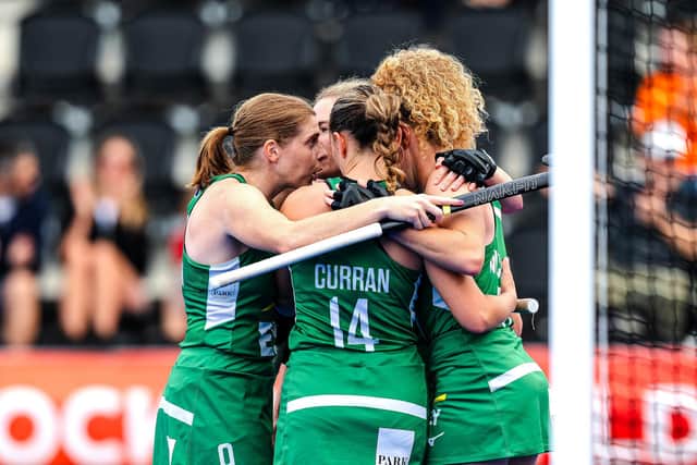 Ireland women during FIH Hockey World Cup success over South Africa. (Photo by WORLDSPORTPICS/Ewout Pahud de Mortanges)
