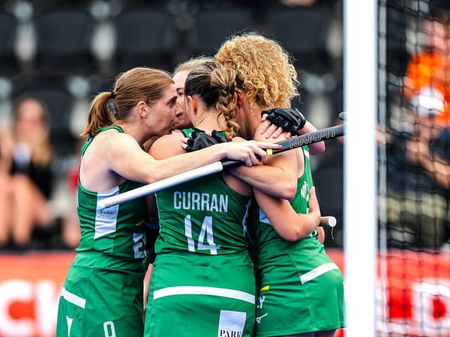 Ireland women during FIH Hockey World Cup success over South Africa. (Photo by WORLDSPORTPICS/Ewout Pahud de Mortanges)