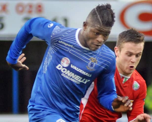 Abiola Sanusi in action for Dungannon Swifts against Cliftonville in 2014. PIC: Tony Hendron/Presseye