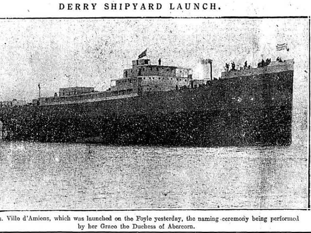 A picture of the French passenger steamer Ville d'Amiens which was launched in Londonderry in April 1924 by Her Grace the Duchess of Abercorn. Picture: News Letter archives/Darryl Armitage
