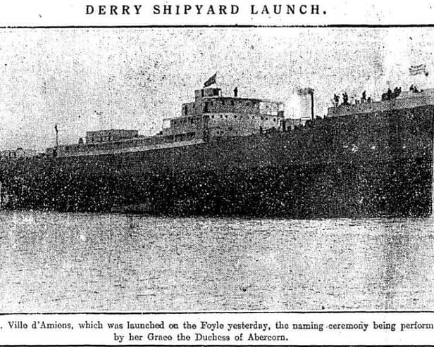 A picture of the French passenger steamer Ville d'Amiens which was launched in Londonderry in April 1924 by Her Grace the Duchess of Abercorn. Picture: News Letter archives/Darryl Armitage