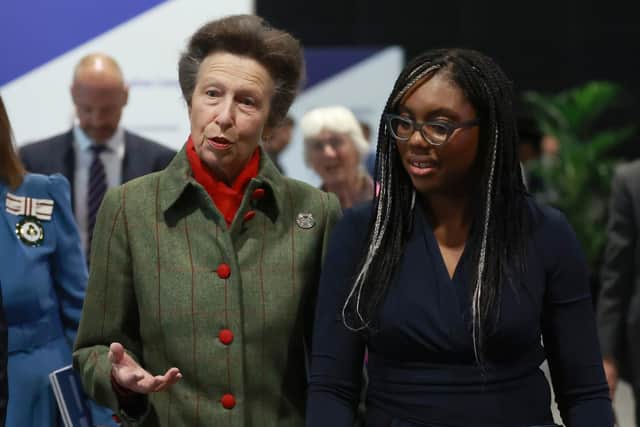 The Princess Royal and Trade Secretary Kemi Badenoch during the Northern Ireland Investment Summit 2023 at the ICC, Belfast. Photo: Liam McBurney/PA Wire