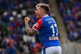 Linfield’s Chris McKee celebrates scoring in their Europa Conference League first-round qualifier at Windsor Park in Belfast. PIC: Colm Lenaghan/ Pacemaker Press