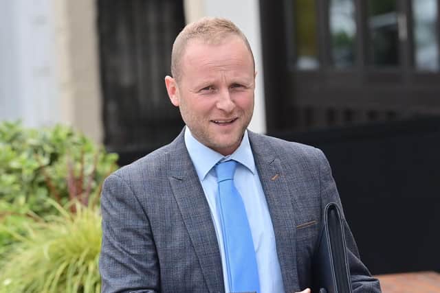 Jamie Bryson outside Newtownards court in August 2023. Photo: Colm Lenaghan/Pacemaker