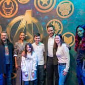Ollie Montgomery (centre) from Banbridge, with his family, meets stars of the Guardians of the Galaxy Vol. 3 movie, Zoe Saldaña and Chris Pratt.