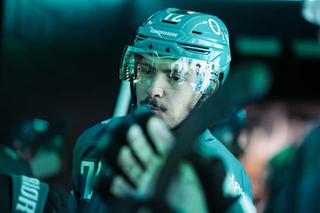 Belfast Giants’ Cole Shudra (#72) during the warm-up before a pre-season exhibition game against Denmark's Herlev Eagles at The O2 Belfast. Photo William Cherry/Presseye