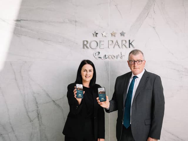 Roe Park Resort sales and marketing manager, Sinead McNicholl and general manager, George Graham are pictured demonstrating the resort’s new keyless card system which is part of the resort’s £720,000 sustainability investment programme