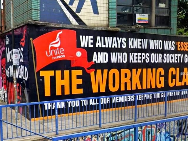 A mural on the old Unite building in central Belfast