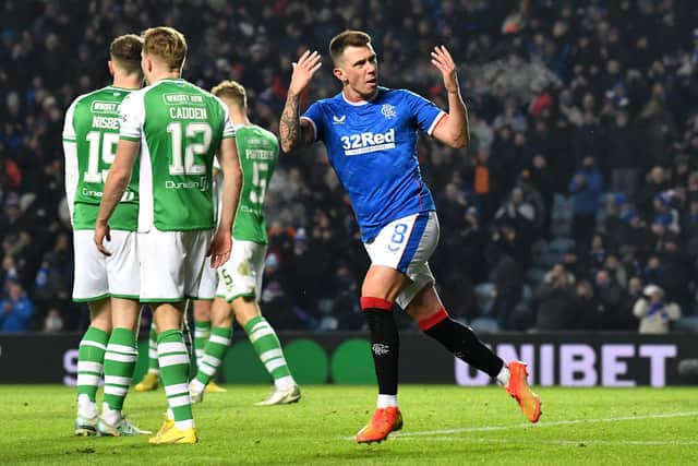 Rangers' Ryan Jack celebrates scoring his team's second goal against Hibernian at Ibrox on Thursday. (Photo by Mark Runnacles/Getty Images)