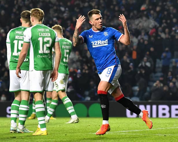 Rangers' Ryan Jack celebrates scoring his team's second goal against Hibernian at Ibrox on Thursday. (Photo by Mark Runnacles/Getty Images)
