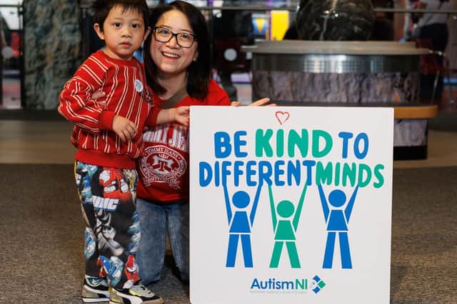 Mason Lo (4) with his mum Grace Lo from Newtownabbey attending Autism NI’s family fun day at W5 to celebrate World Autism Acceptance Month.