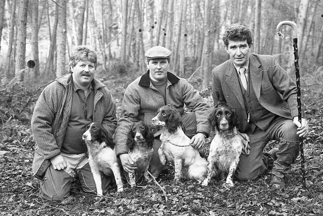 Ulster dogs had a field day in January 1992 at the United Kingdom Spaniel Championships at Clandeboye outside Bangor. Pictured left is Mr Noel Black of Ballymoney with the winner Tanya Bass Special. Centre is Tim Crothers of Lisburn with his dogs, Birdrowe Miss O’Lene and Cresset Melody. Right is Aidan Patterson of Lurgan who handled the second placed dog, Cresset Cristo. Badgercourt Moss owned by Mr P Colclough was third and Glendivitt Serc owned by Mr Barry Mogg and bred by Mr Victor McDevittt of Saintfield was fourth. Picture: News Letter archives