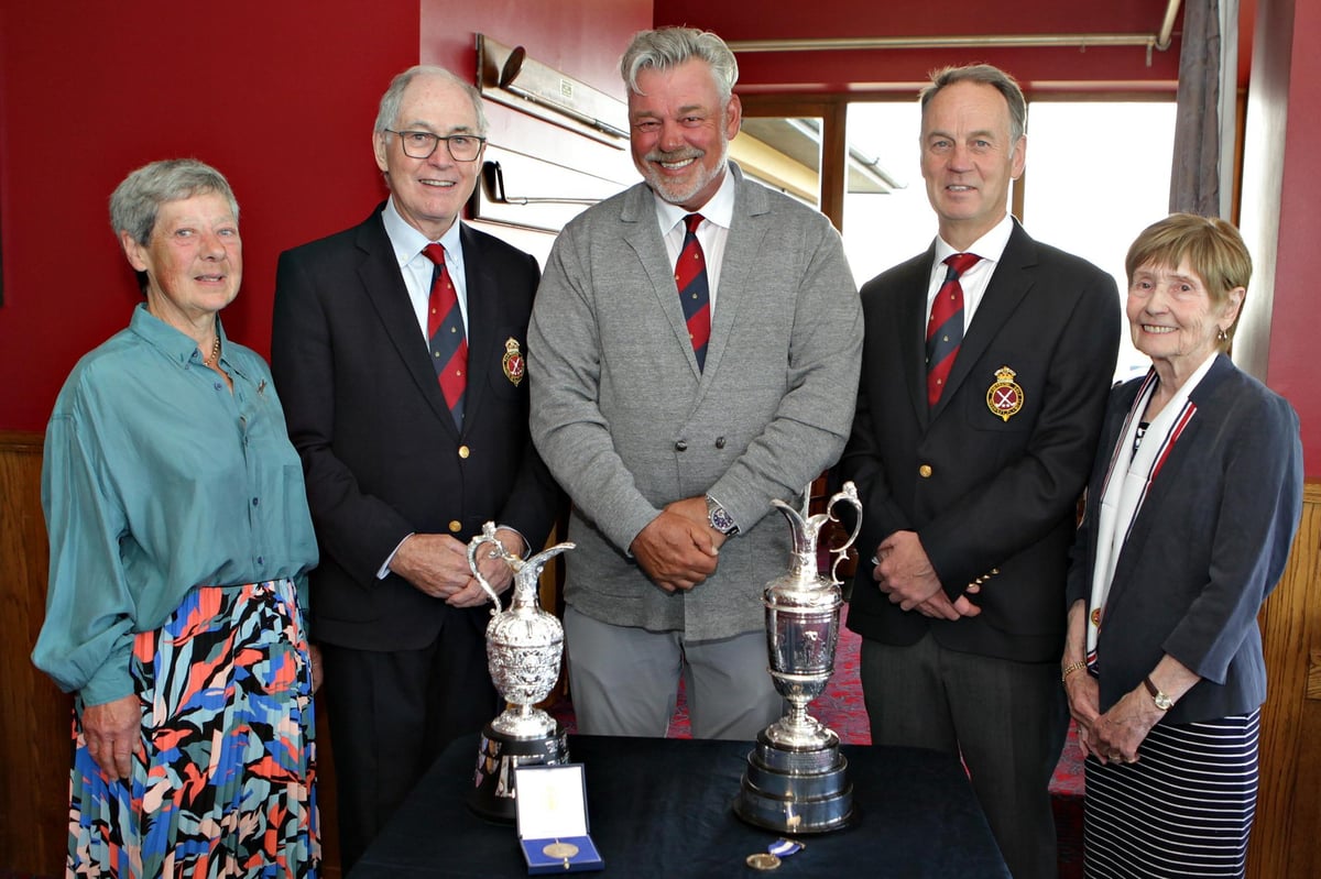 Darren Clarke presents British Open trophy for display at Royal Portrush
