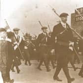 Ulster Volunteers on the march in Larne in 1914