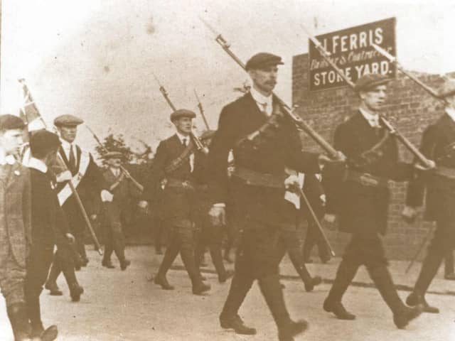 Ulster Volunteers on the march in Larne in 1914