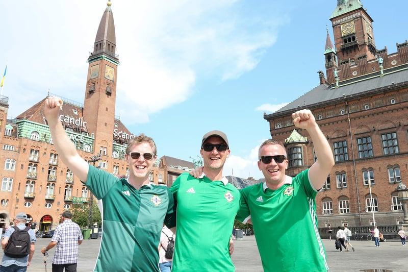 Fans Ben McElhinny, Andy Boyce and Chris Porter in Copenhagen before the match