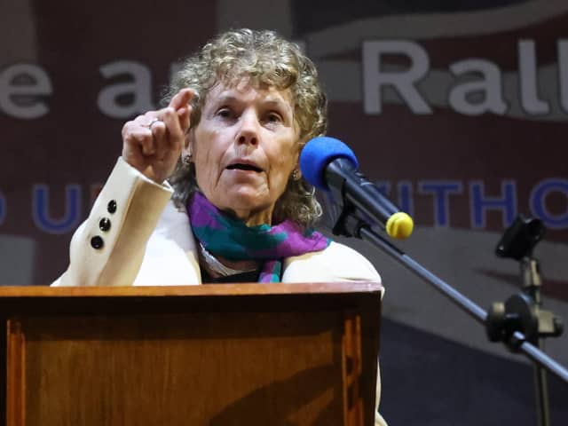 Baroness Kate Hoey at an anti-NI Protocol rally in Ballymoney in March 2022. Photo: Liam McBurney/PA