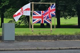 Flags near the Shore Road in north Belfast.
