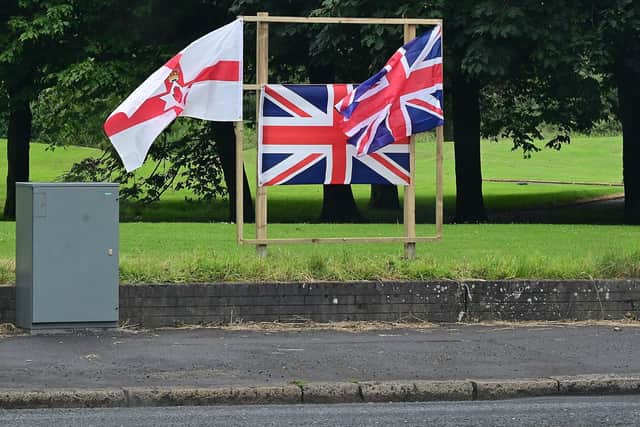 Flags near the Shore Road in north Belfast.
