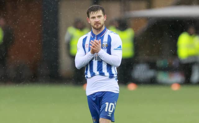 Kilmarnock's Matty Kennedy applauds the fans after the cinch Premiership match at The BBSP Stadium Rugby Park, Kilmarnock