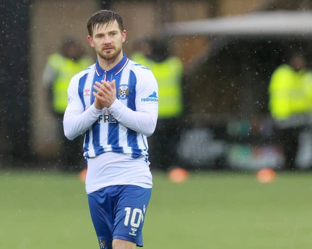Kilmarnock's Matty Kennedy applauds the fans after the cinch Premiership match at The BBSP Stadium Rugby Park, Kilmarnock
