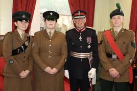 The Lord Lieutenant of Antrim, Mr David McCorkell meets with Sergeant Major Addison,  Lance Sergeant Ashe and Sgt Beckett of the Army Cadet Force in Ballyclare Town Hall.