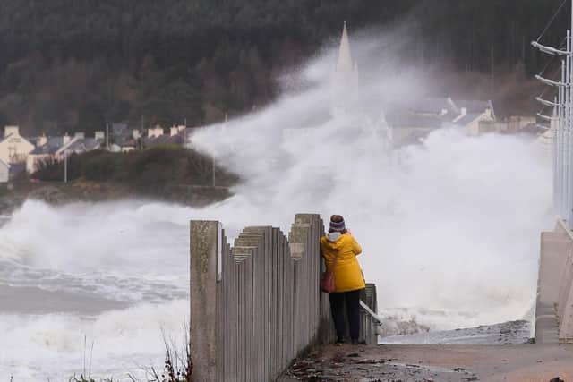 The Met Office has named the next storm to hit Northern Ireland, which is set to bring gusts of up to 80mph over the weekend. Pictured are strong winds and waves hitting the coast at Newcastle, Co. Down in December 2021. Picture by Jonathan Porter/PressEye