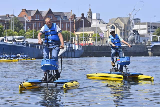 People exploring the River Lagan on hydrobikes from Lagan Adventures on Thursday 16 July 2026. Picture By: Arthur Allison/Pacemaker Press.