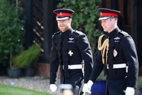 Harry and William arriving at St George's Chapel in Windsor Castle before Prince Harry's wedding to Meghan Markle.