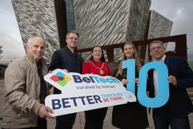 BelTech returns for 10th annual conference. Pictured are Kevin Higgins, technical lead at Allstate Northern Ireland, Kyle Davidson, solution architect at Kainos, deputy Lord Mayor of Belfast City Council, councillor Michelle Kelly, Chloe McAree, senior software engineer at Hamilton Robson and Graeme Clarke, director of software engineering, devops and business development at Expleo