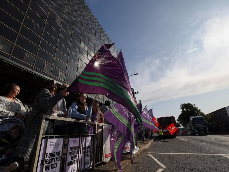 Health workers at the Mater Hospital, Belfast, have went out on strike today as part of the ongoing pay dispute. Photo by Press Eye