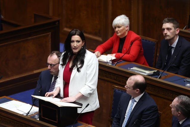 DUP MLA Emma Little-Pengelly speaking after she had been nominated to serve as Northern Ireland's next Deputy First Minister during proceedings of the Northern Ireland Assembly in Parliament Buildings, Stormont