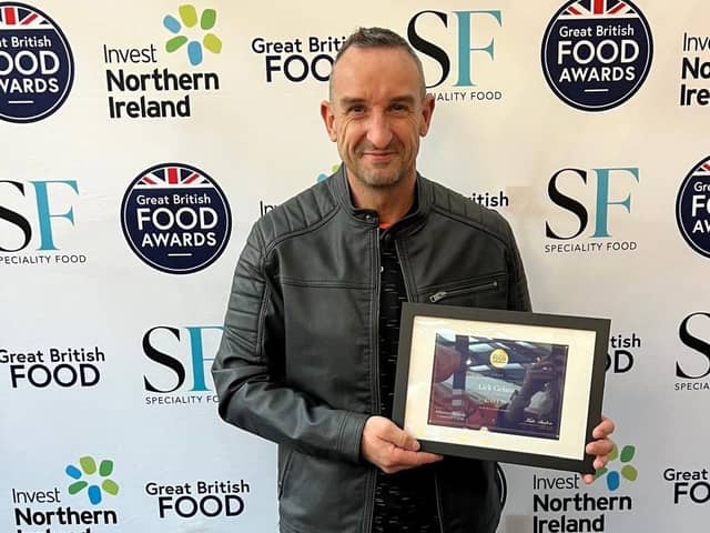 Lick Gelato in Newcastle is Northern Ireland’s tastiest food. Picture shows joint founder Simon Welby receiving his award in London