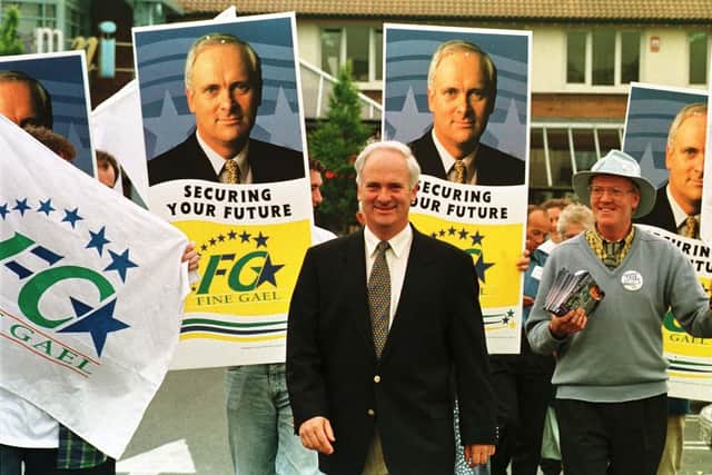 File photo dated 05/06/97 of Fine Gael leader John Bruton with his supporters in Dublin on the eve of the Irish elections